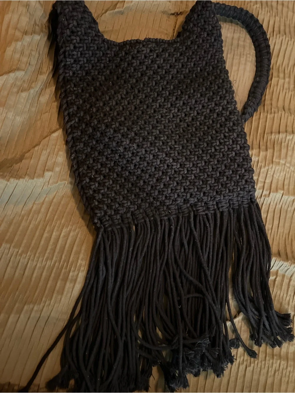Handmade Black Knit Fringe Shoulder Bag - Brand Not Specified
